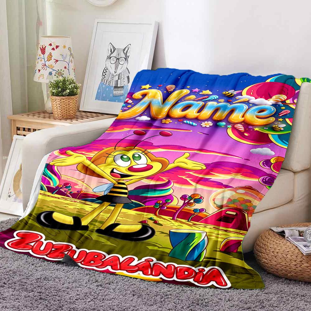 Custom Name Candy Bee Flannel Blanket Throw Blanket Soft Warm Sofa Bed Camping Home Decor Unique Christmas Gift