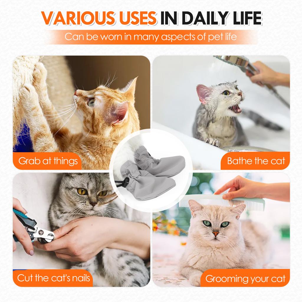 Adjustable Drawstring Anti-Scratch Cat Boots, Waterproof Pet Paw Cover for Bathing & Nail Cutting