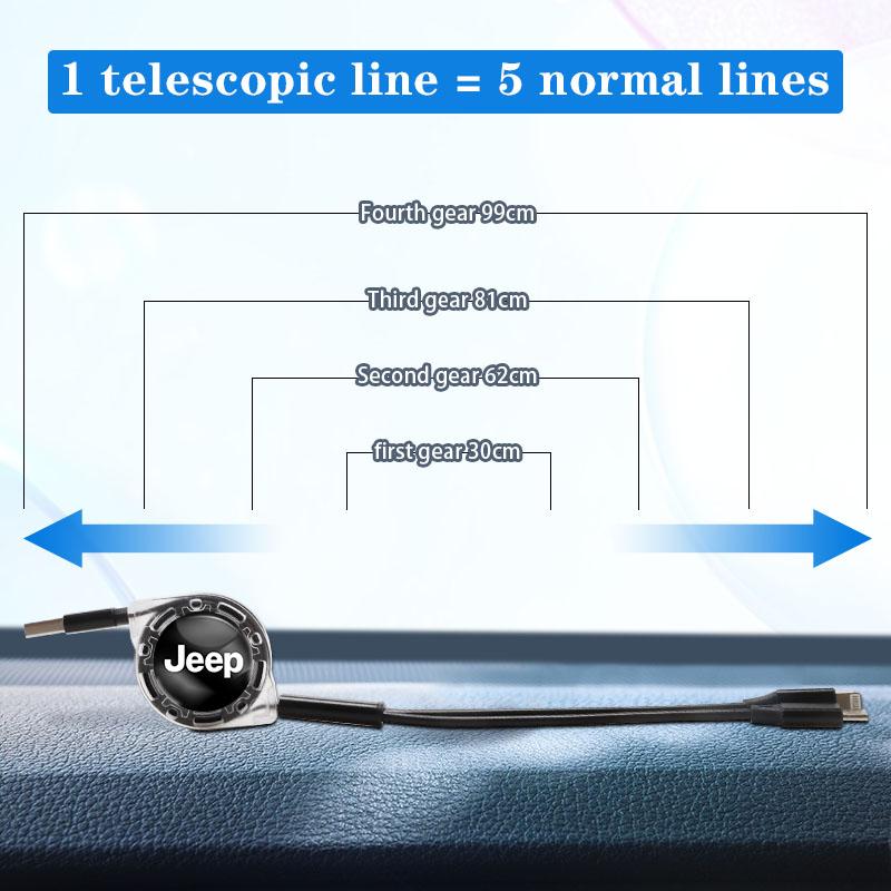 Car Interior Phone Charging Cable 3 In 1 Retractable Data For Jeep Grand Cherokee Wrangler JK Gladiator Compass Renegade Patriot AKL1