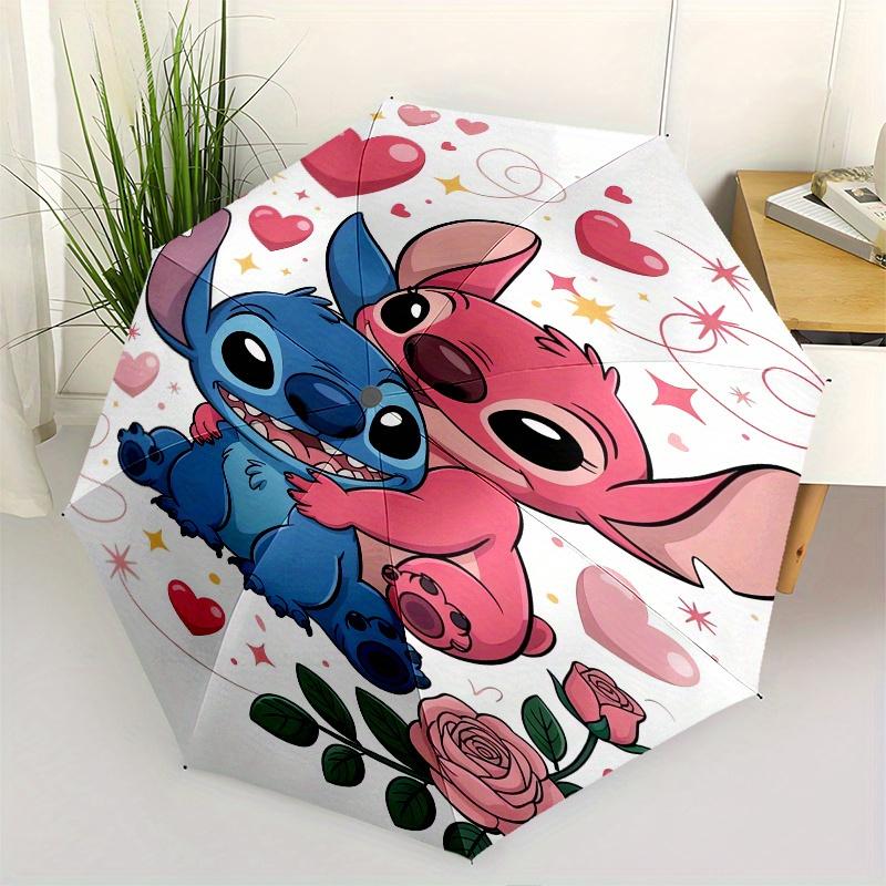 Stitch,Love Automatic Folding Umbrella Simple 8 Rib Design, Bright Cartoon Pattern, Durable Iron Frame, Suitable For Travel, Outdoor, Beac