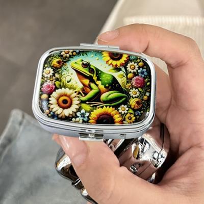 Таблетница с откидной крышкой, 2 отделения, держатель для планшета, портативный футляр для ювелирных изделий с зеркалом для кармана сумочки, для использования в дороге