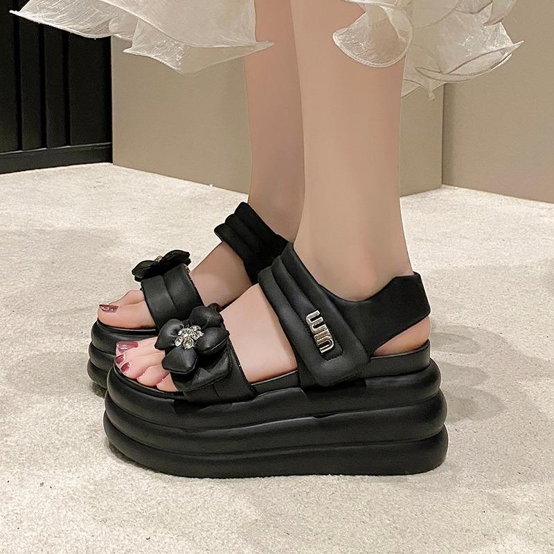 Мода 8,5 см Женские Босоножки на Высокой Платформе Летние Дизайнерские Массивные Туфли на Танкетке Кристальные Пляжные Шлепанцы Женские Гладиаторские Спортивные Сандалии