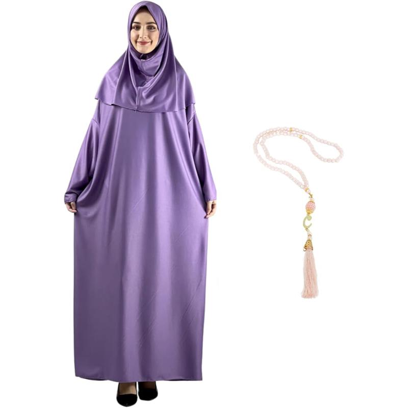 Women Prayer Clothes With Hijab Muslim Outfits Long Robe Abaya Turkish Islamic Dresses Dubai Kaftan With Rosary