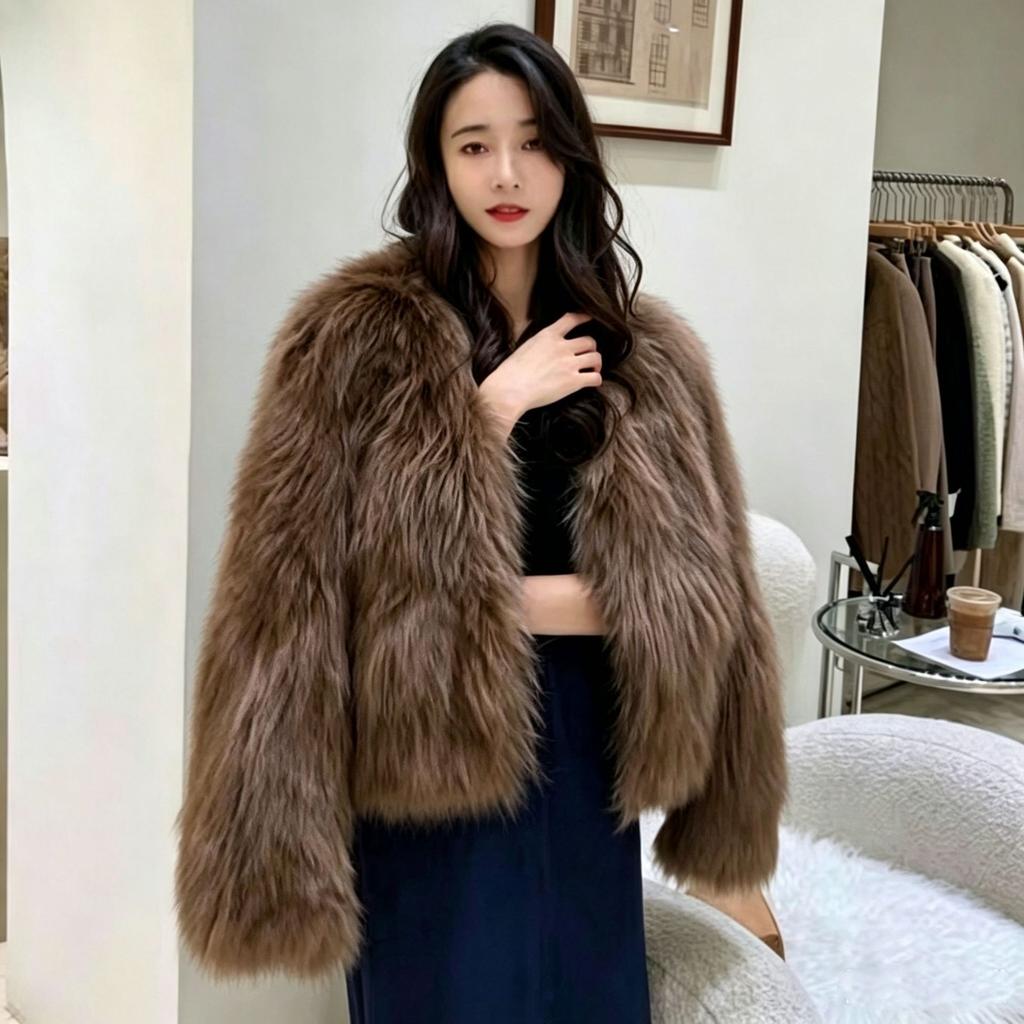 Nuovo cappotto corto sottile in peluche con inserti in pelo di volpe e pelo di visone artificiale per autunno e inverno