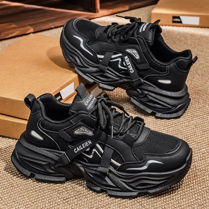 Men's shoes new breathable mesh sneakers men's trendy versatile thick-soled heightening casual black dad shoes