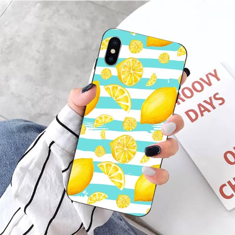 Чехол для телефона с лимонным летним фруктовым желтым узором для iPhone 14 13 12 11 XS X 8 7 6 Plus Mini Pro Max SE 2022 Мягкая черная накладка для телефона