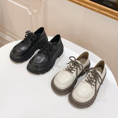Британские маленькие кожаные туфли женские на толстом каблуке 2024 бархатные туфли в студенческом стиле на шнуровке jk униформа одиночные туфли кожаные мокасины на платформе