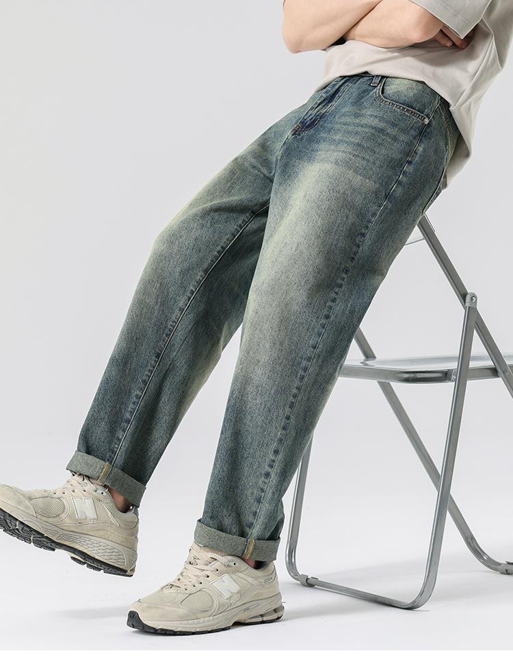 11oz Stir fried Sandstone Grinding Vintage Cowboy Pants Men's Loose Straight Tube Light Color Casual Pants