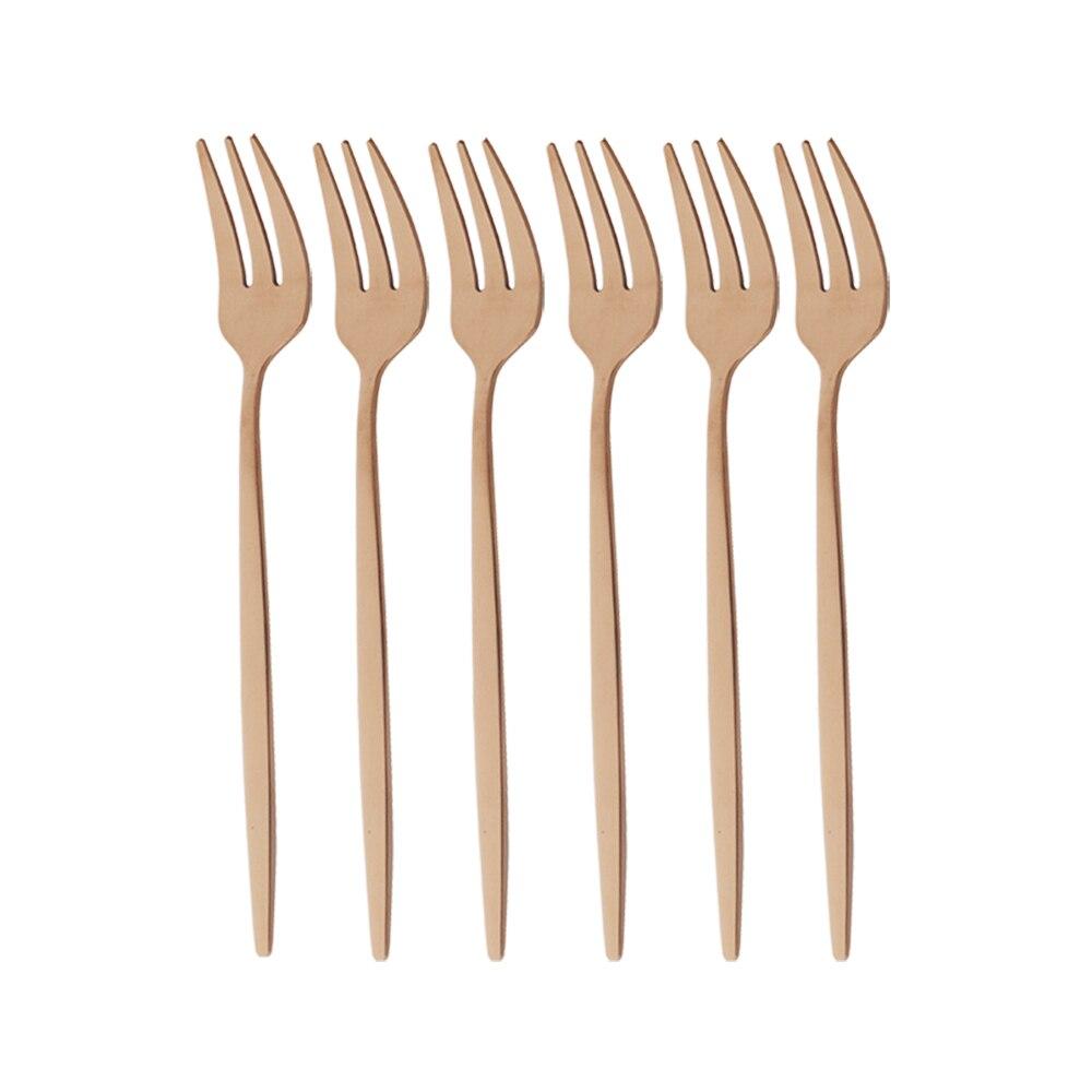 6Pcs Tea Fork Stainless Steel Tableware Set Fruit Fork Dinnerware Cutlery Set Gold Cake Snack Gold Salad Fork Kitchen Utensils