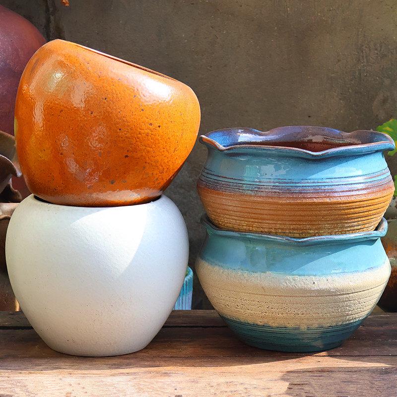 Large Retro Handmade Ceramic Flower Pot for Bougainvillea and Bird of Paradise