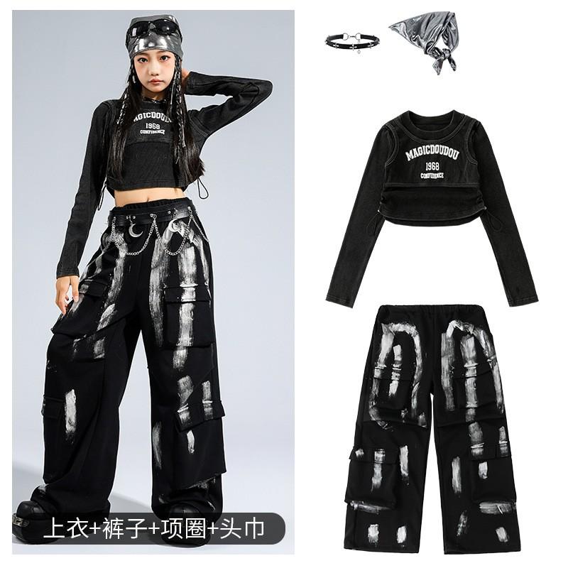 Girls Jazz Dance Outfit Set Hip Hop Streetwear Performance Costume Kids 8 Years