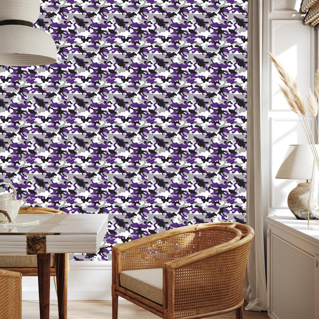 Military Camouflage Wallpaper Purple and Gray for Living Room and Bedroom 50x1000
