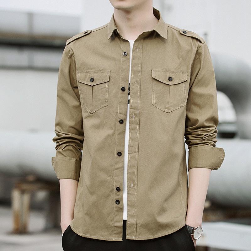 Новая мужская рубашка с длинным рукавом, осенняя, корейская версия, трендовая, красивая рубашка, весна и осень, плотное черное повседневное тонкое пальто для мужчин