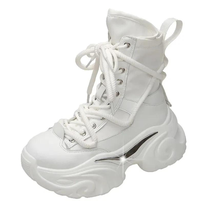 Женские ботинки на толстой платформе с толстой подошвой в стиле панк-готика, легкие дышащие ботинки на шнуровке, ботильоны для мотоциклистов, женские ботинки