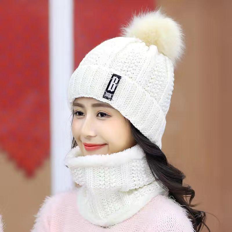 2pcs Knit Hat Scarf Set Thick Plush Windproof Cozy Warm for Autumn/Winter Hat EMA