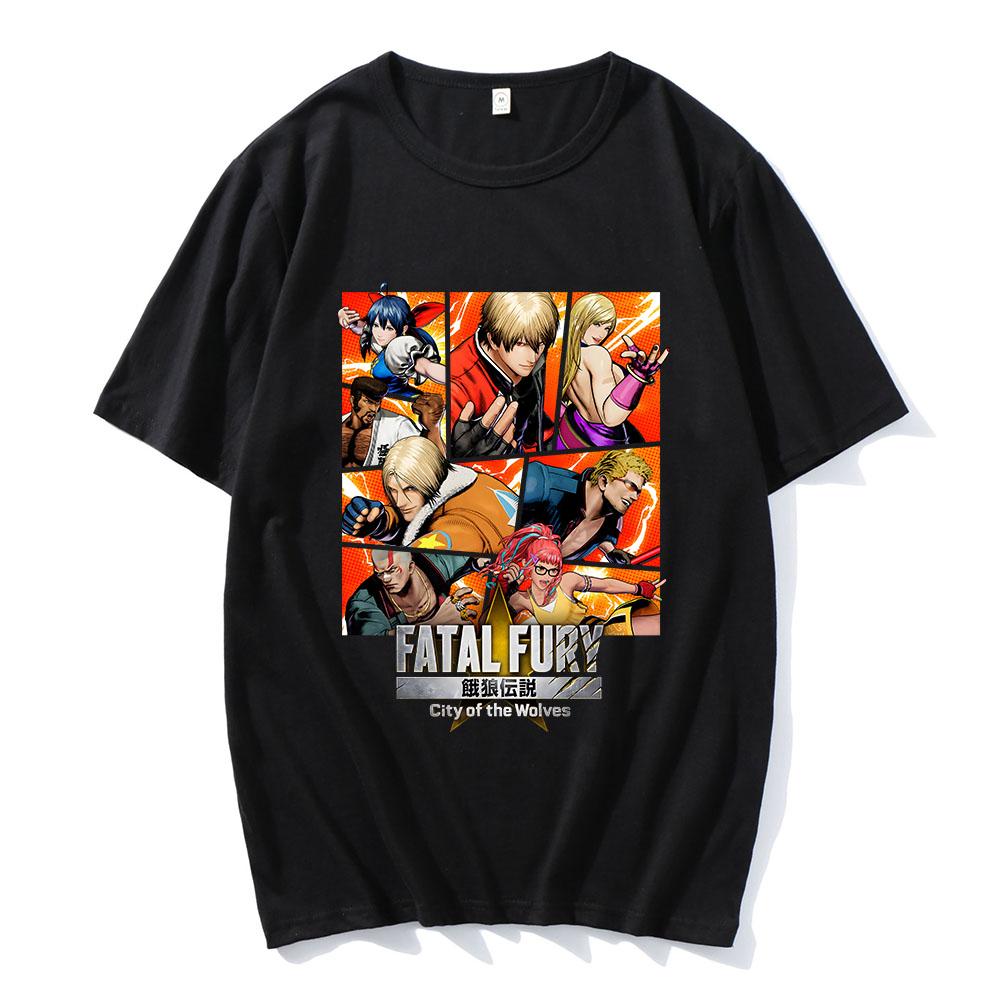 Игровой футболка FATAL FURY с принтом Хлопковая с коротким рукавом Свободные футболки Унисекс Уличный стиль Повседневная Летняя футболка с круглым вырезом