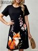 2026 casual and comfortable round neck short sleeved cute animal print women's loose dress