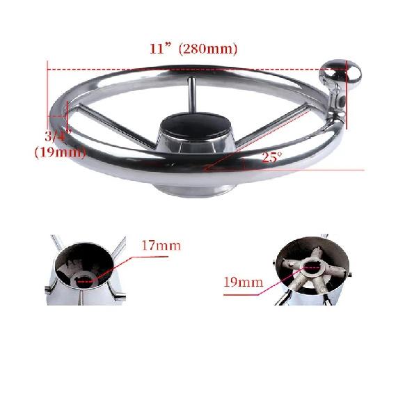 Boat Accessories Steering Wheel With knob Stainless Steel 5 Spoke 25 Degree 11'' For Marine Yacht