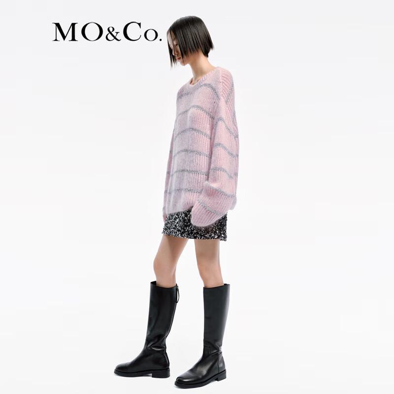 MO&Co. 2024 Spring Mohair Wool Blend Sparkly Knit Sweater