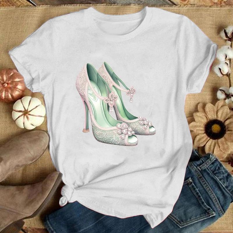 New Funny High Heel Printed T-Shirts Fashion Women Short Sleeve Cool Summer Casual Tops High Heel Female Shirt Tees(Premium T-sh