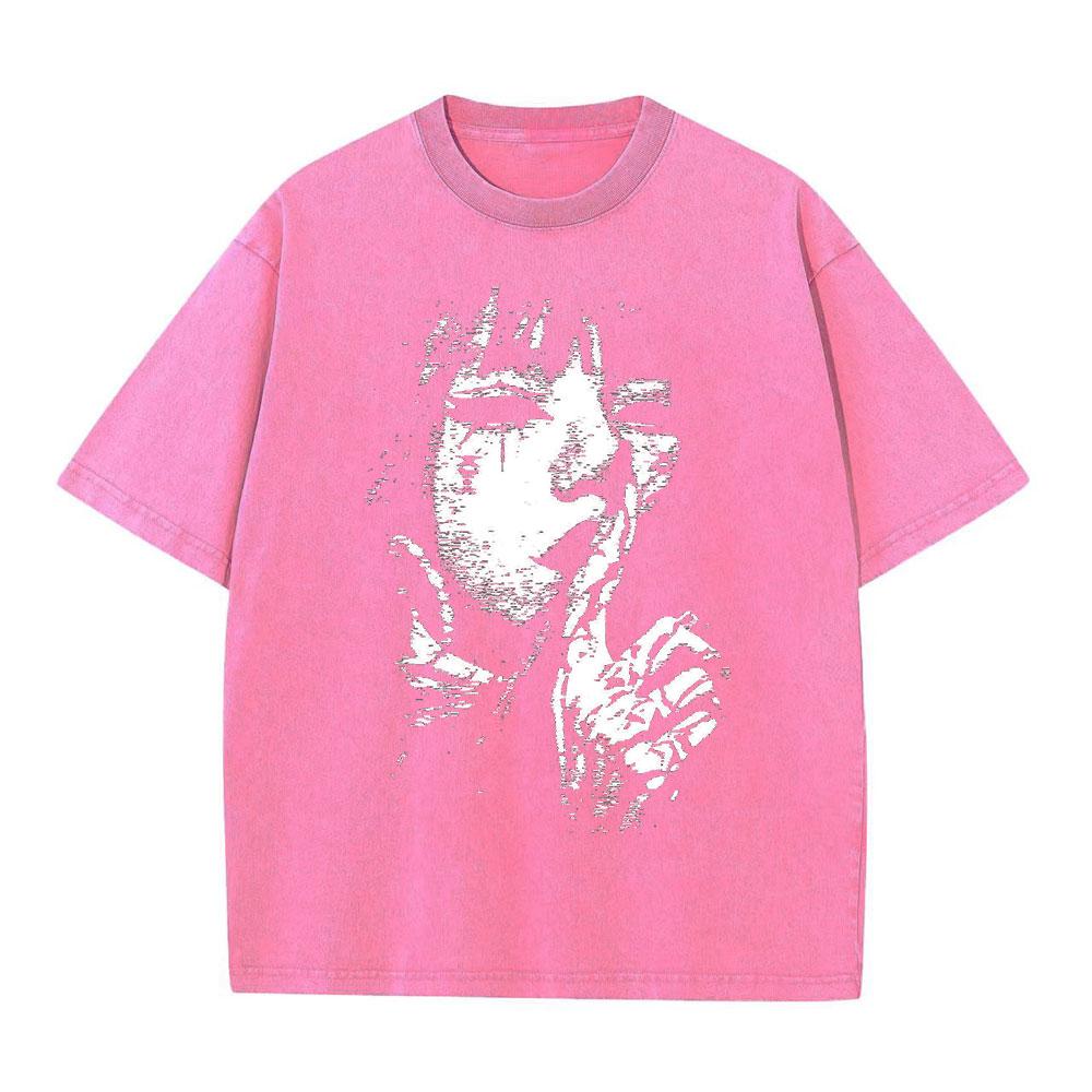 Men's Y2K Washed T-Shirt with Street-Style Graphic Print Harajuku Hip-Hop Short Sleeve T-Shirt