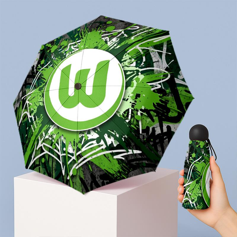 VfL Wolfsburg FC Mini 5 Fold Pocket Umbrella Compact Lightweight Anti UV Rain Sun Protection Umbrella Portable Travel Umbrella
