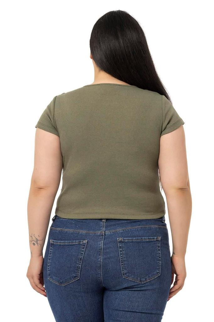 Women's Style Big Size Body Plus Size Half Sleeves Camisole Green Bodysuit With Lace Detail On The Chest