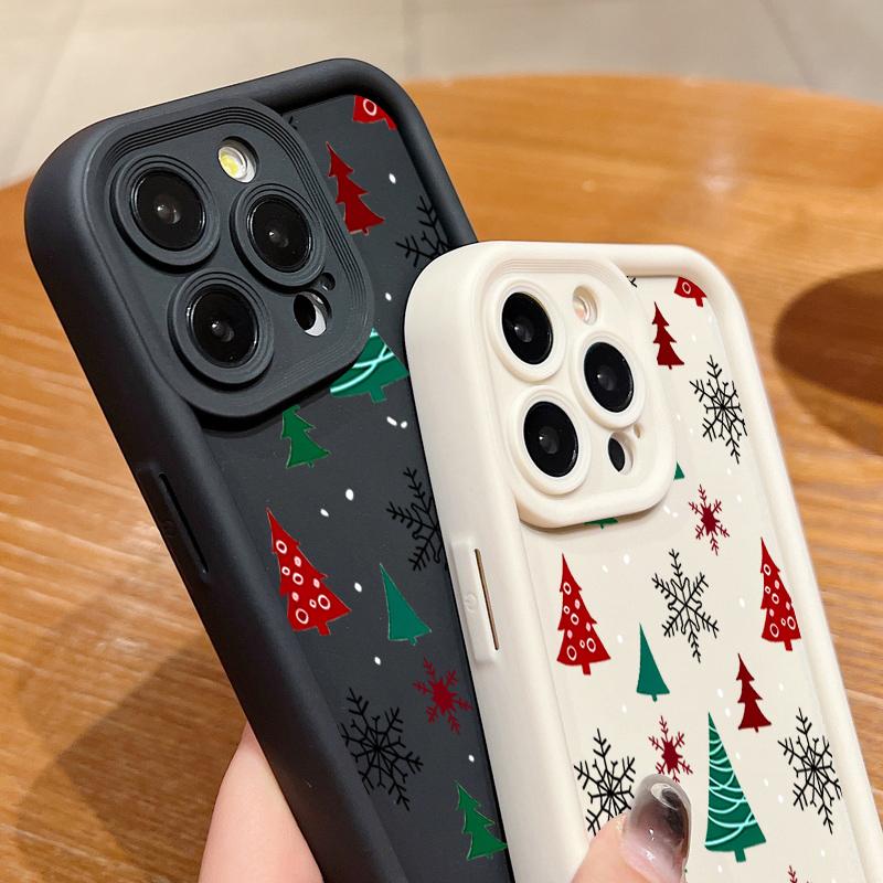 Merry Christmas Print Case For iPhone 17 Air 16 15 14 13 12 Pro Max 16 17 Pro 16e 11 Shockproof Solid Color Silicone Phone Cover Cases
