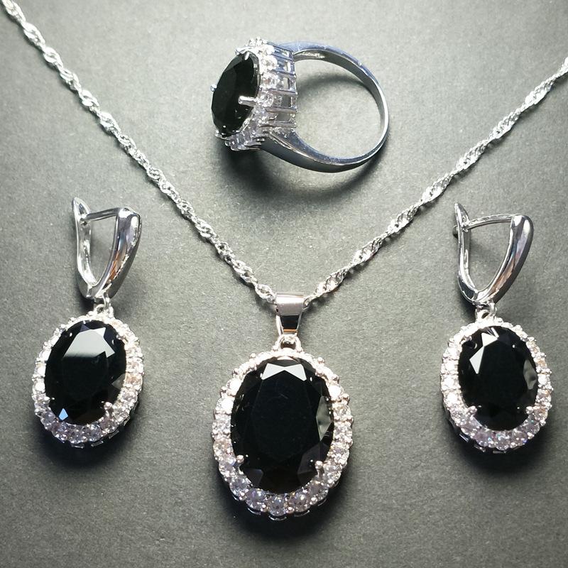 European and American Zircon Jewelry Set Jewelry Ring Necklace Earrings Inlay