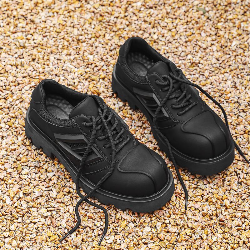 Толстая подошва больших размеров кожаные туфли пара тренд функциональность темно-черные туфли дерби повседневный нишевый дизайн ретро продвинутый 5766-J