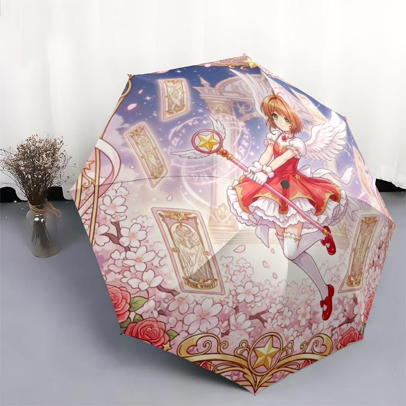 1 шт. Автоматический складной зонт с рисунком Cardcaptor Sakura, 8 спиц, портативный, складной, для путешествий, Рождественский, День рождения, Подарок