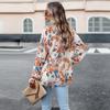 Elegant Floral Blouse for Women V Neck Lantern Sleeve Button Top Autumn Shirt