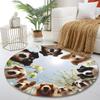 Dogs in Blossom Circle Design Print round rug, living room, bedroom, playroom carpet, non slip floor mat, gift