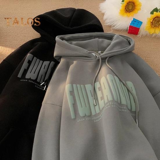 Мужская толстовка с капюшоном на осень-зиму с принтом букв, эластичными манжетами, толстым плюшем, большим накладным карманом, с капюшоном, свободная, сохраняющая тепло, средней длины