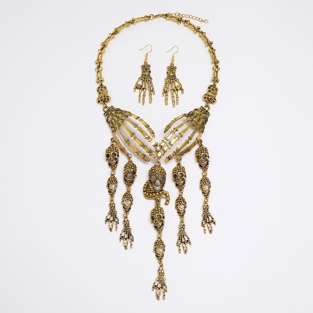 Fashion Bone Hand Women Necklace And Earring Set With Skeleton Design Fringe