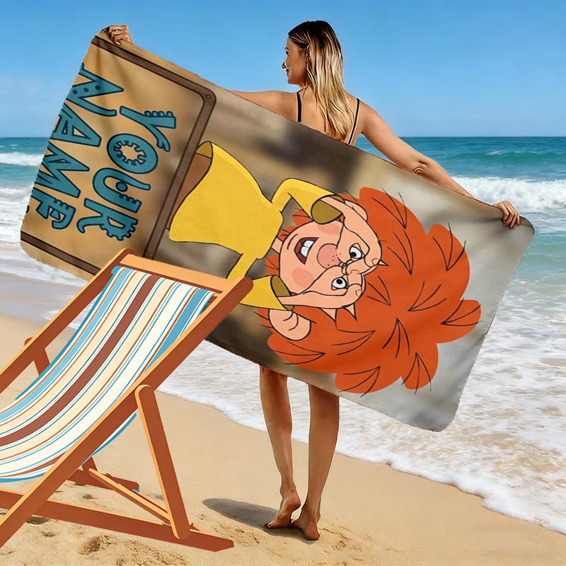 Custom Name Pumuckl Print Beach Towel, Large Soft Quick Dry Towel for Beach Camping Swimming