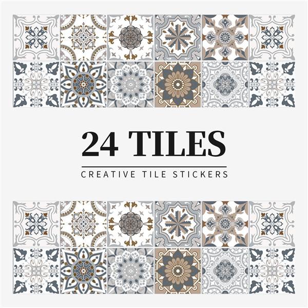 24PCS  Creative Kitchen Tile Stickers Waterproof Mandala Flowers Tile Paste Self-adhesive Wallpaper Bedroom Decoration Stickers