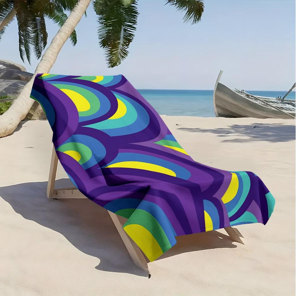Abstract art with colorful wave patterns polyester microfiber beach towel is highly absorbent, suitable swimming beach outings