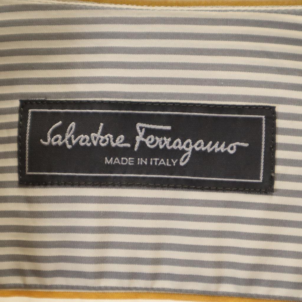 Salvatore Ferragamo Made In Italy Border Stripe Pattern Long Sleeve Shirt Men's Used