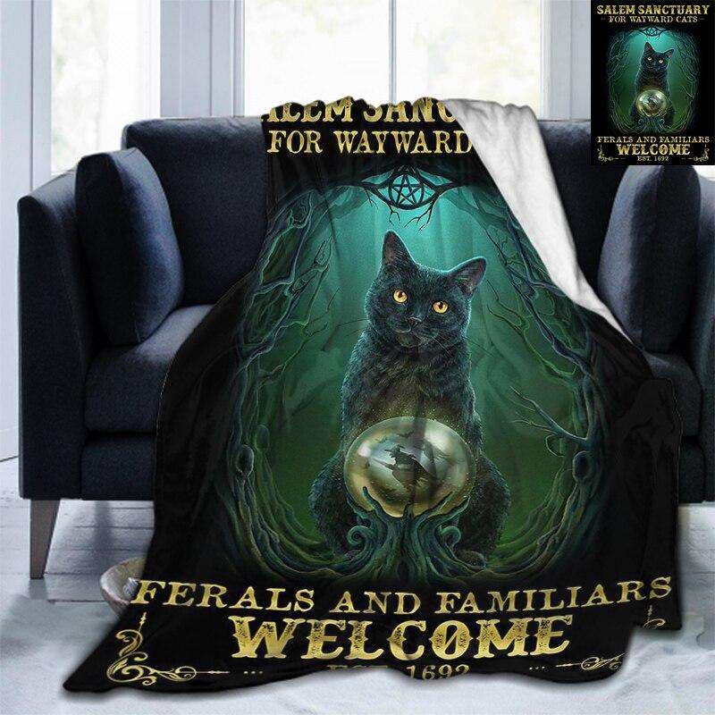 Мягкое фланелевое одеяло с черепом Сатаны и котом, всесезонное легкое теплое одеяло для гостиной/спальни