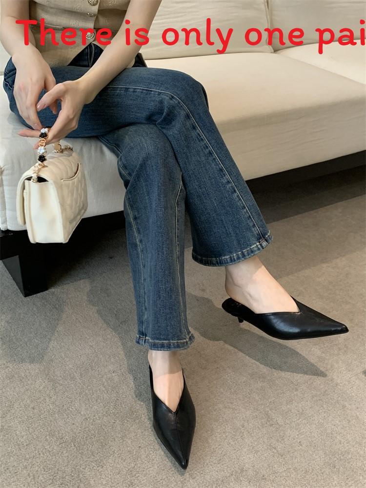 Pu Material Womens Elegant Pointed Toe Mid Heels For Office And Casual Outings