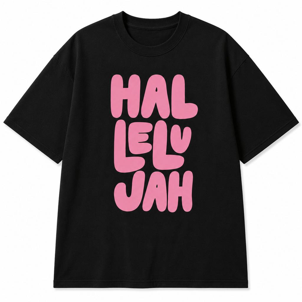 Hallelujah Neon Christian Shirt Retro Bubble Letter Graphic Tee