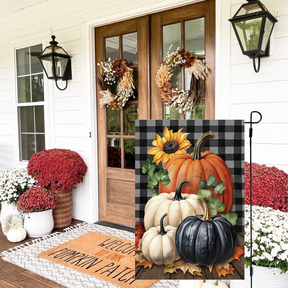 Briarwood Lane Осенний клетчатый тыквы Садовый флаг на Хэллоуин