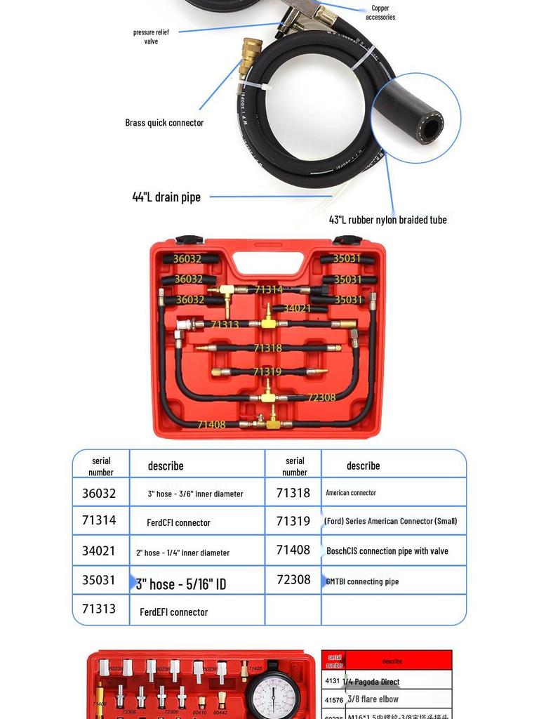 TU-443 Car Fuel Injection Pressure Gauge for Auto Repair