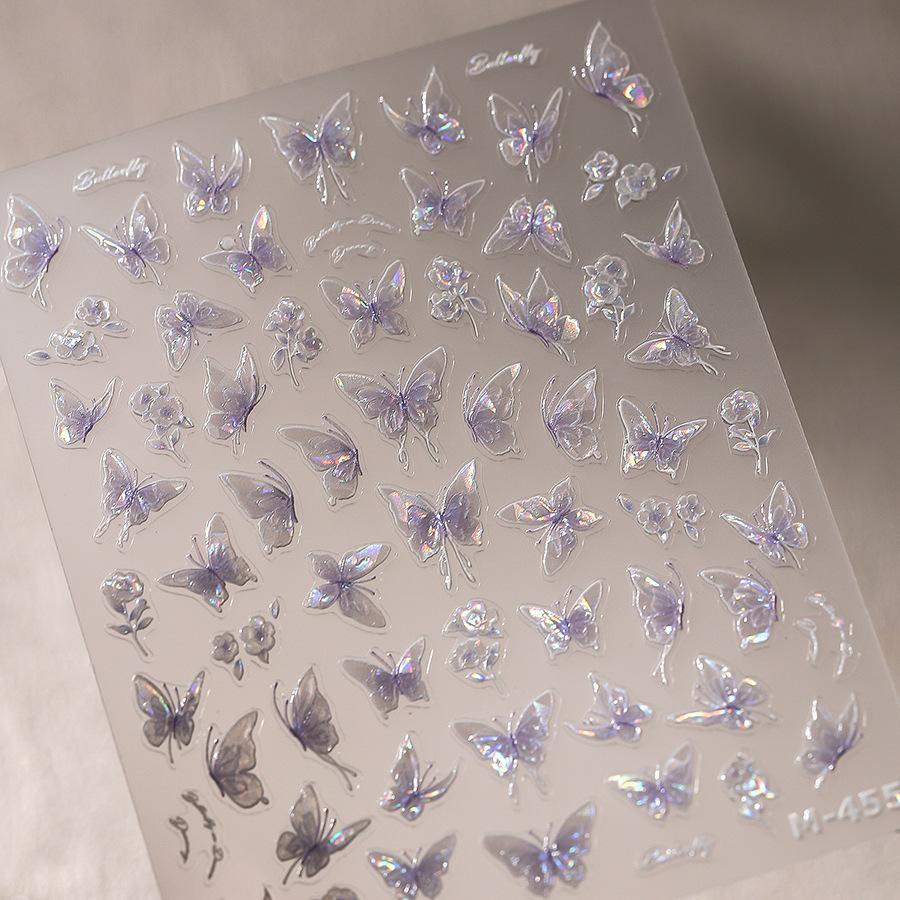 5D illusion polarized butterfly nail sticker pink purple blue fashionable self-adhesive butterfly nail art decoration sticker
