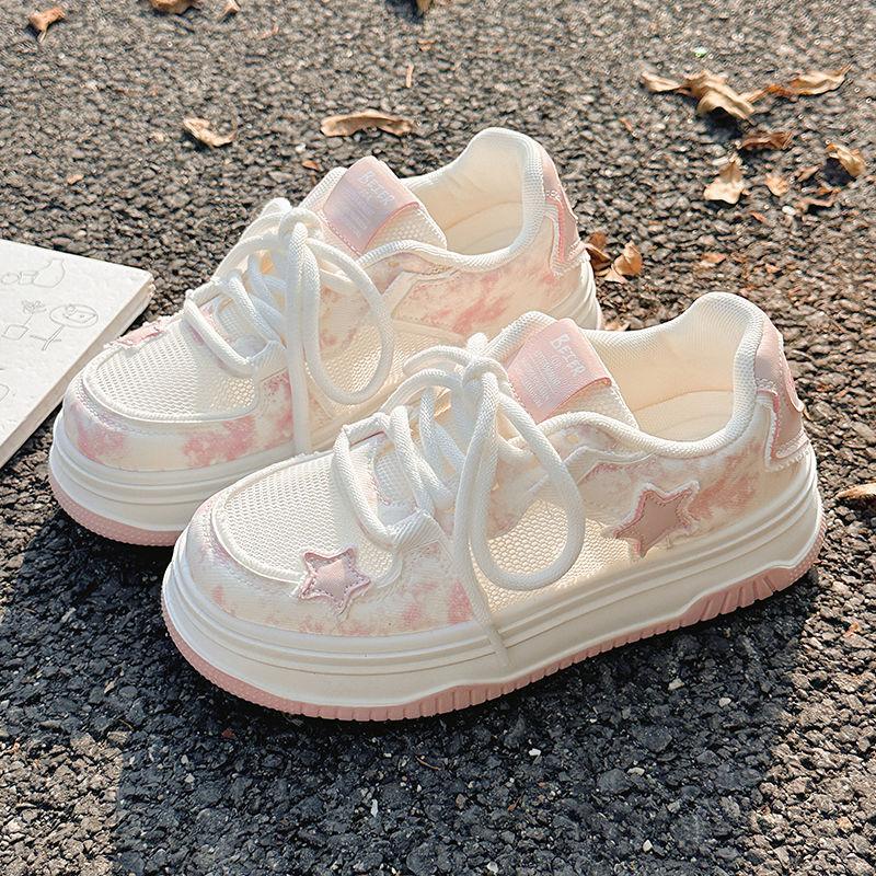 Розовые платформенные хлебные туфли нишевые звездные кроссовки 22 весна и лето дышащие сетчатые туфли повседневная обувь