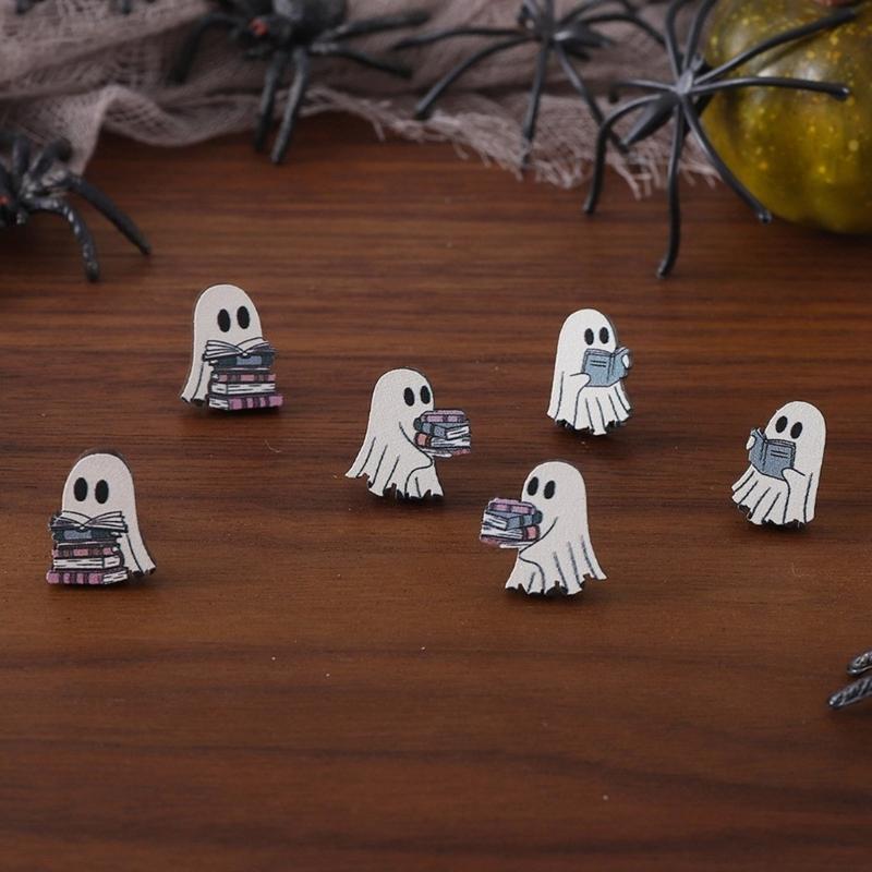6 Pairs Hypoallergenical Halloween Earrings Set Scary Book Specters Ear Rings for Women and Teens Costume Accessories