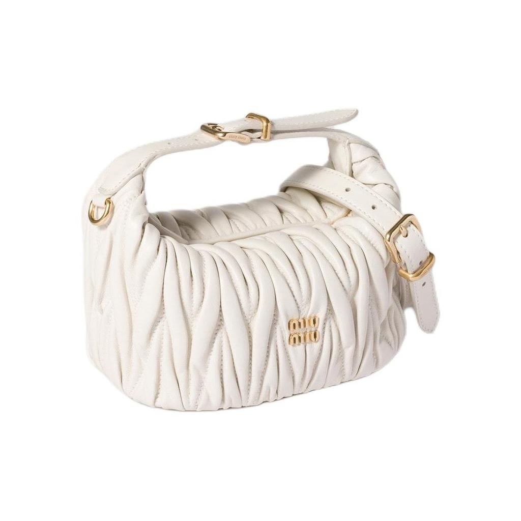 Miu Miu Matelassé Logo Lambskin Tote Bag Women handbags White 5NE026_AFPP_F0009