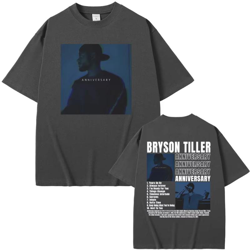 Rapper Bryson Tiller ANNIVERSARY Double Sided Print Tshirt Unisex Hip Hop Streetwear Oversized Tshirts Unisexs Casual Vintage Tees