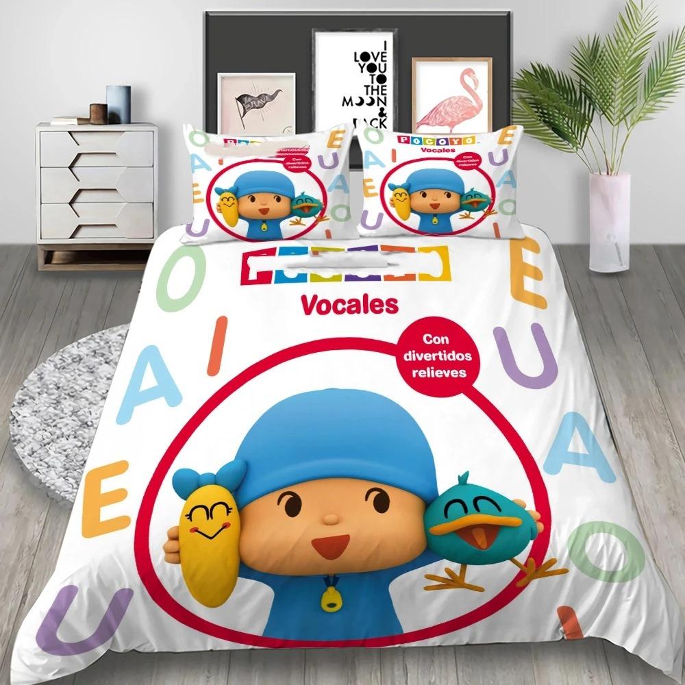 3D Fun P-Pocoyo Elly Pato Cartoon Duvet Cover,Soft Throw Bedding Bedroom Decor for Home Bedroom Bed Cover Kids Gift